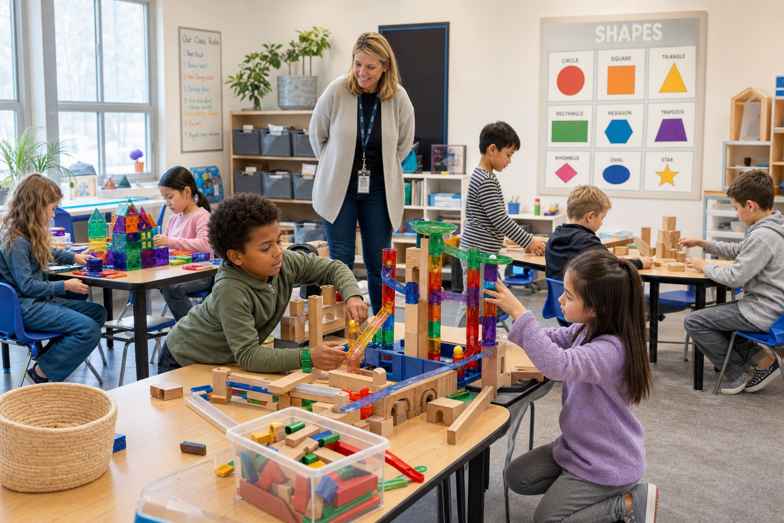 Kinderen spelen met bouwblokken