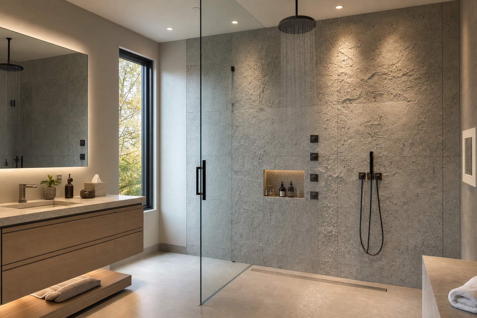 Natuursteen wand paneel in badkamer