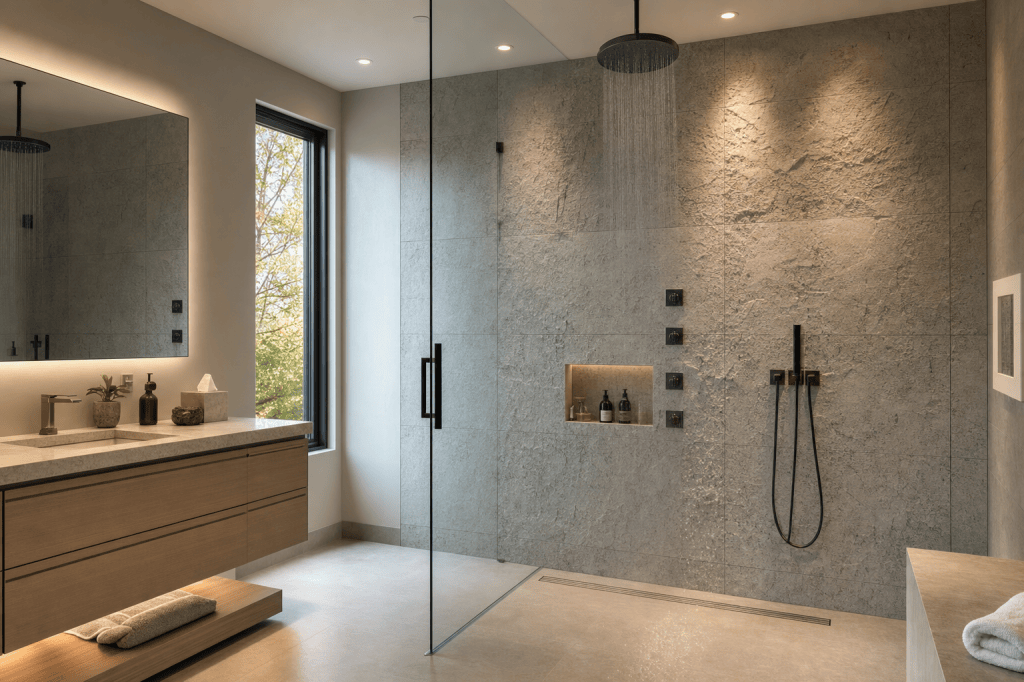Is een natuursteen wand paneel geschikt voor vochtige ruimtes zoals de badkamer, en hoe voorkom je schimmel en loslatende naden?