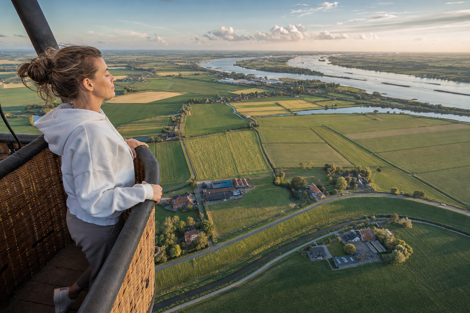 Passagiers genieten ontspannen in ballonmand